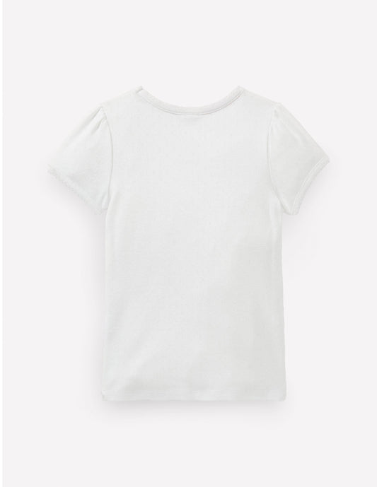 Short Sleeve Pointelle Top-White