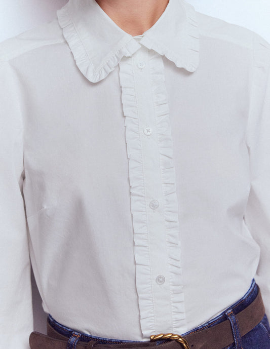 Cara Cotton Shirt-White Ruffle