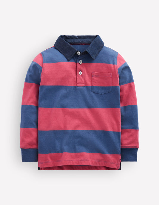 Long Sleeve Smart Polo Shirt-Winter Blush / Denim Blue