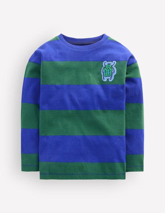 Long Sleeve Badge T-shirt-Blue stripe