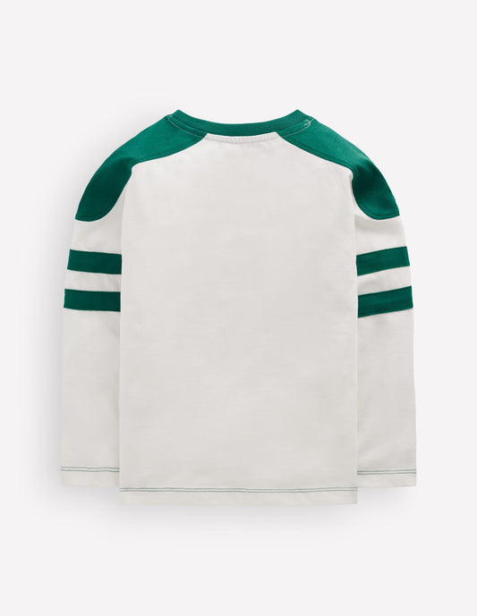 Colour Block T-shirt-Soft Ivory / Jewel Green