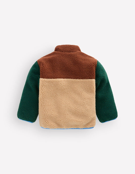 Cosy Colour Block Borg Jacket-Borg Colourblock