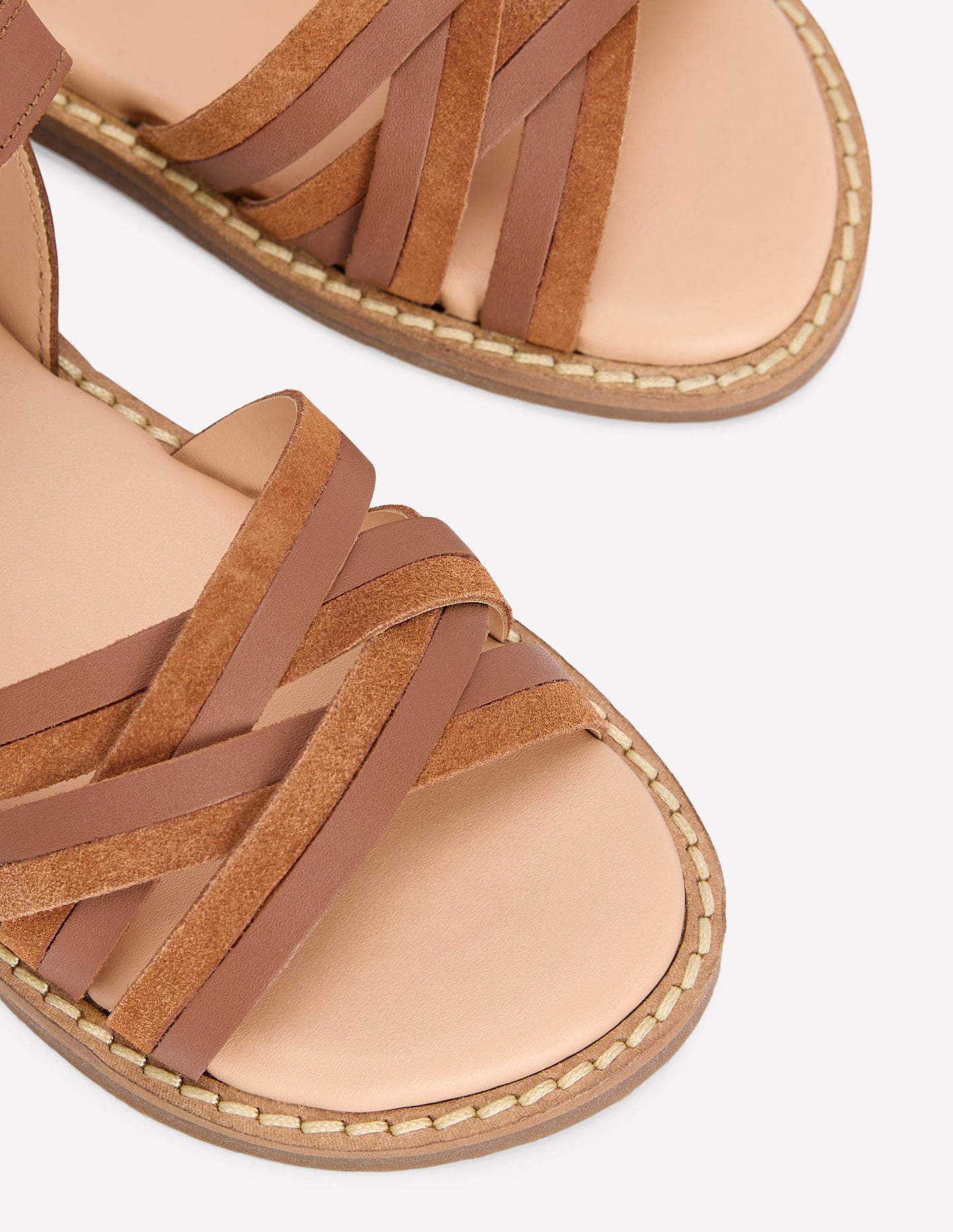 Crossed Leather Sandals-Tan