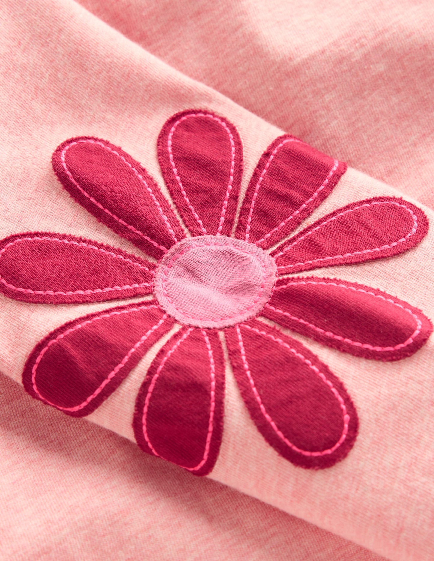 Puff Sleeve Appliqué T-shirt-Pink Marl Flowers