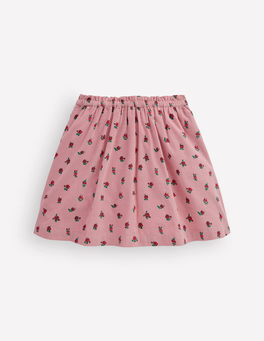 Woven Button-Through Skirt-Vintage Pink Ditsy Floral