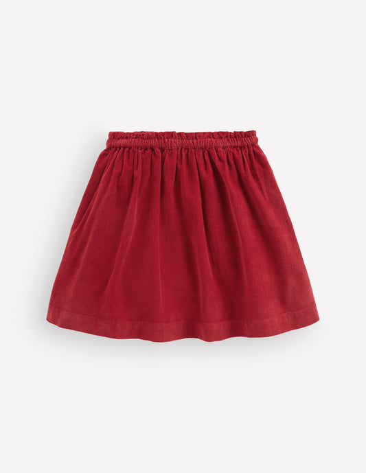 Woven Button-Through Skirt-Crimson Red Cord