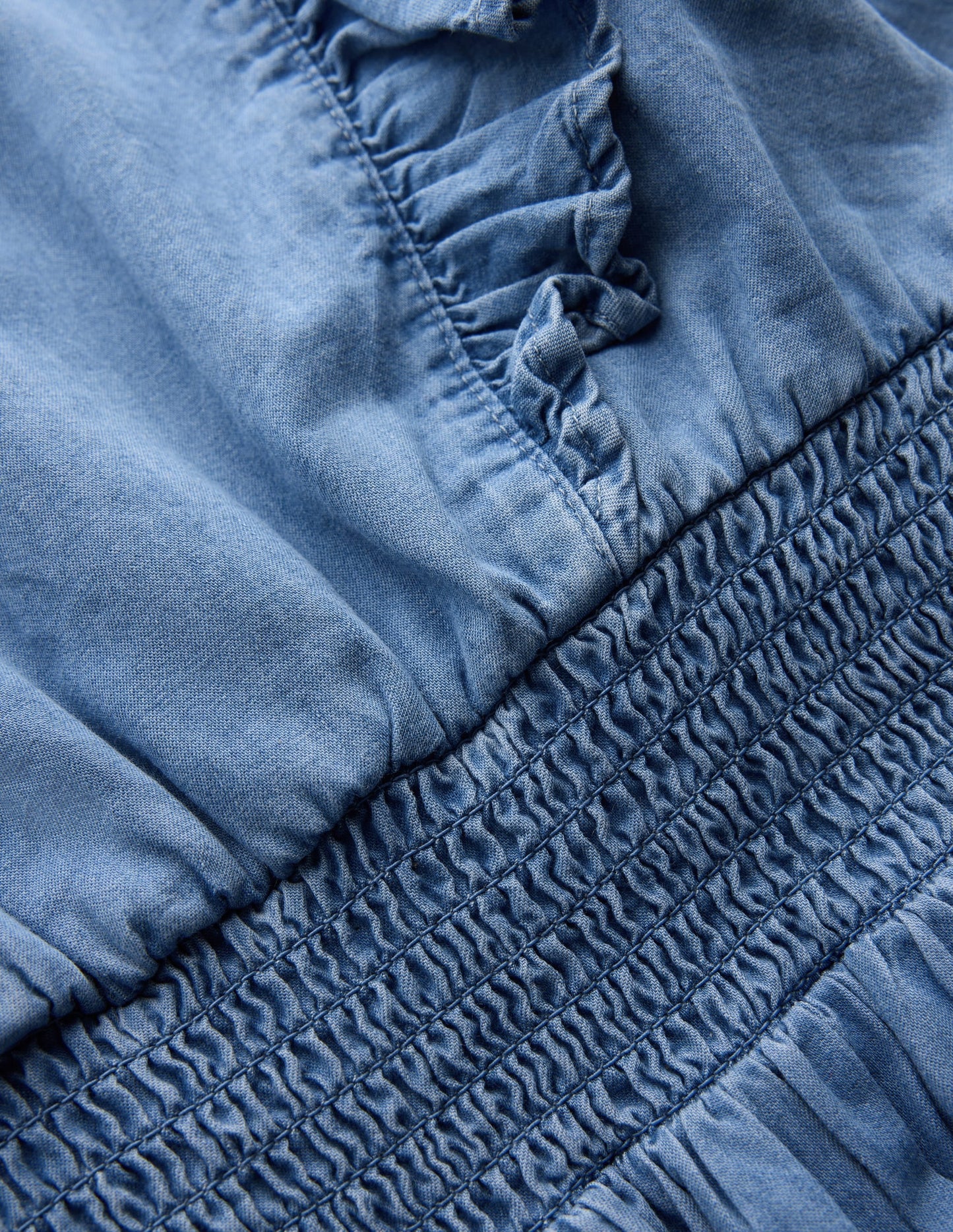 Shirred Drop Waist Dress-Light Denim