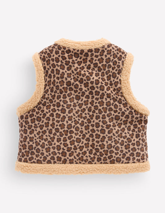Borg Trim Gilet-Brown Leopard