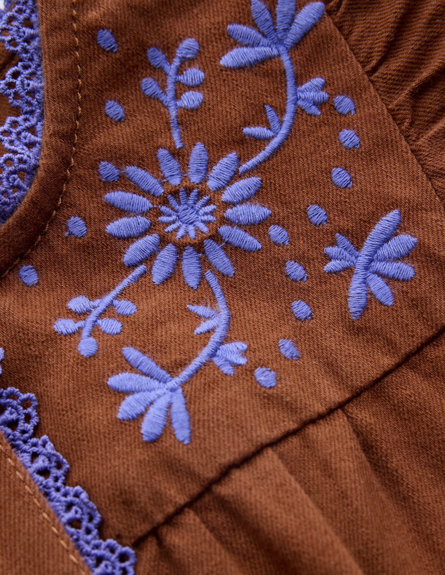 Flutter Sleeve Denim Jumpsuit-Brown Embroidery