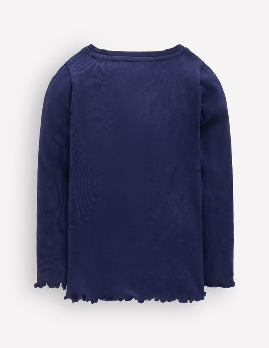 Ribbed Long Sleeve T-Shirt-College Navy