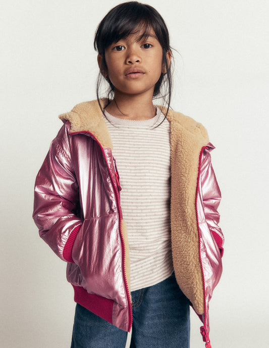 Reversible Borg Hooded Bomber-Pink Metallic