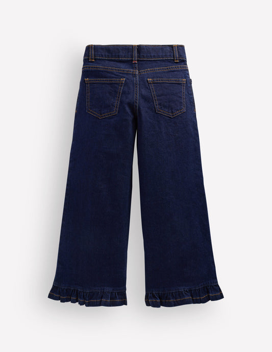 Wide Leg Frill Hem Jeans-Dark Wash