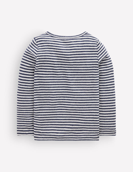 Long Sleeve Henley Top-Soft Ivory/ Navy Stripe