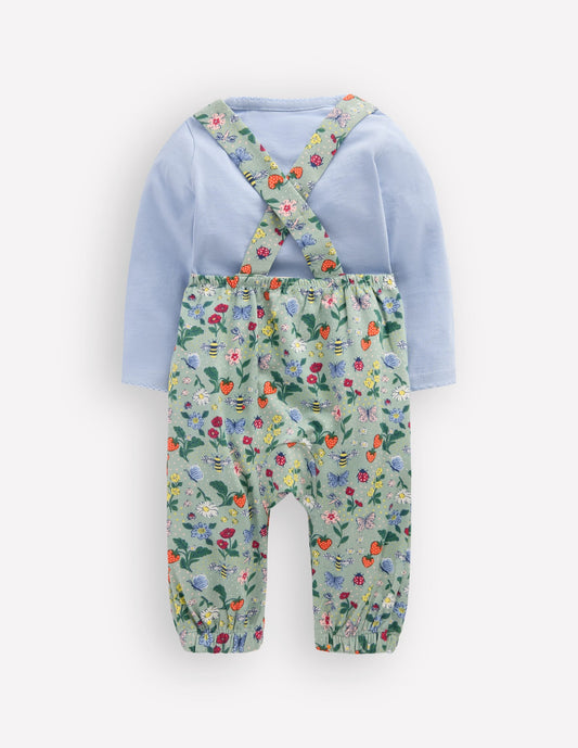 Jersey Dungarees Set-Green Bee Garden