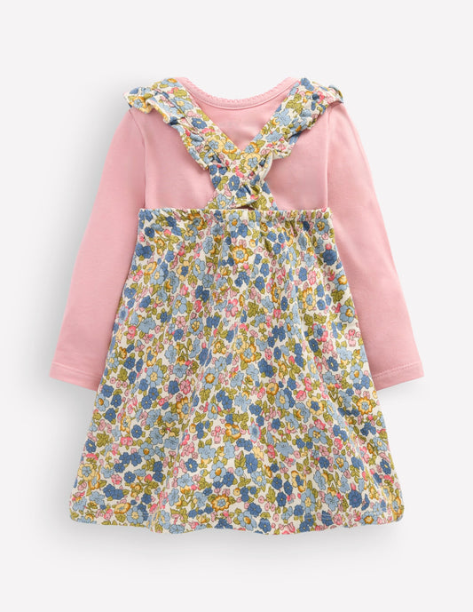 Jersey Pinny Dress Set-Blue Multi Ditsy Floral