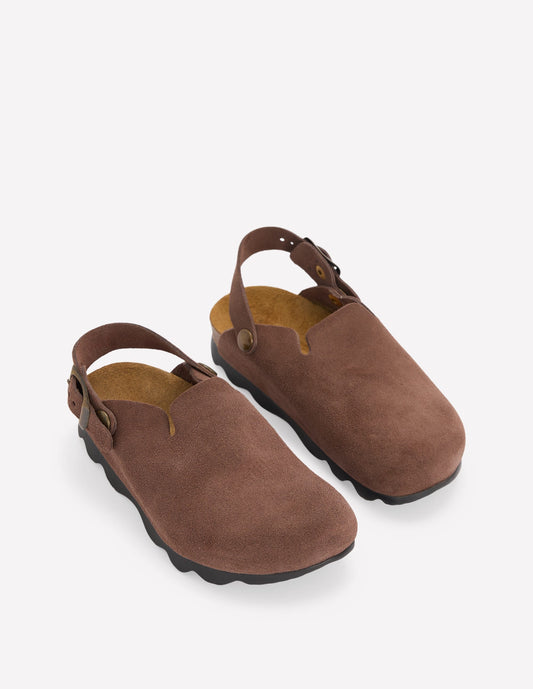 Suede Clogs-Raw Umber