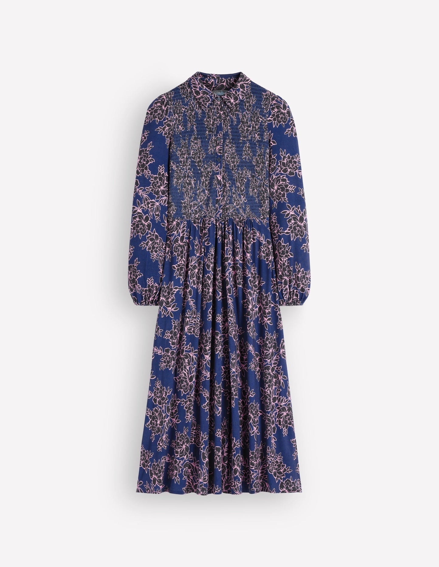 Smocked Jersey Dress-Denim Blue, Enchanted Peony