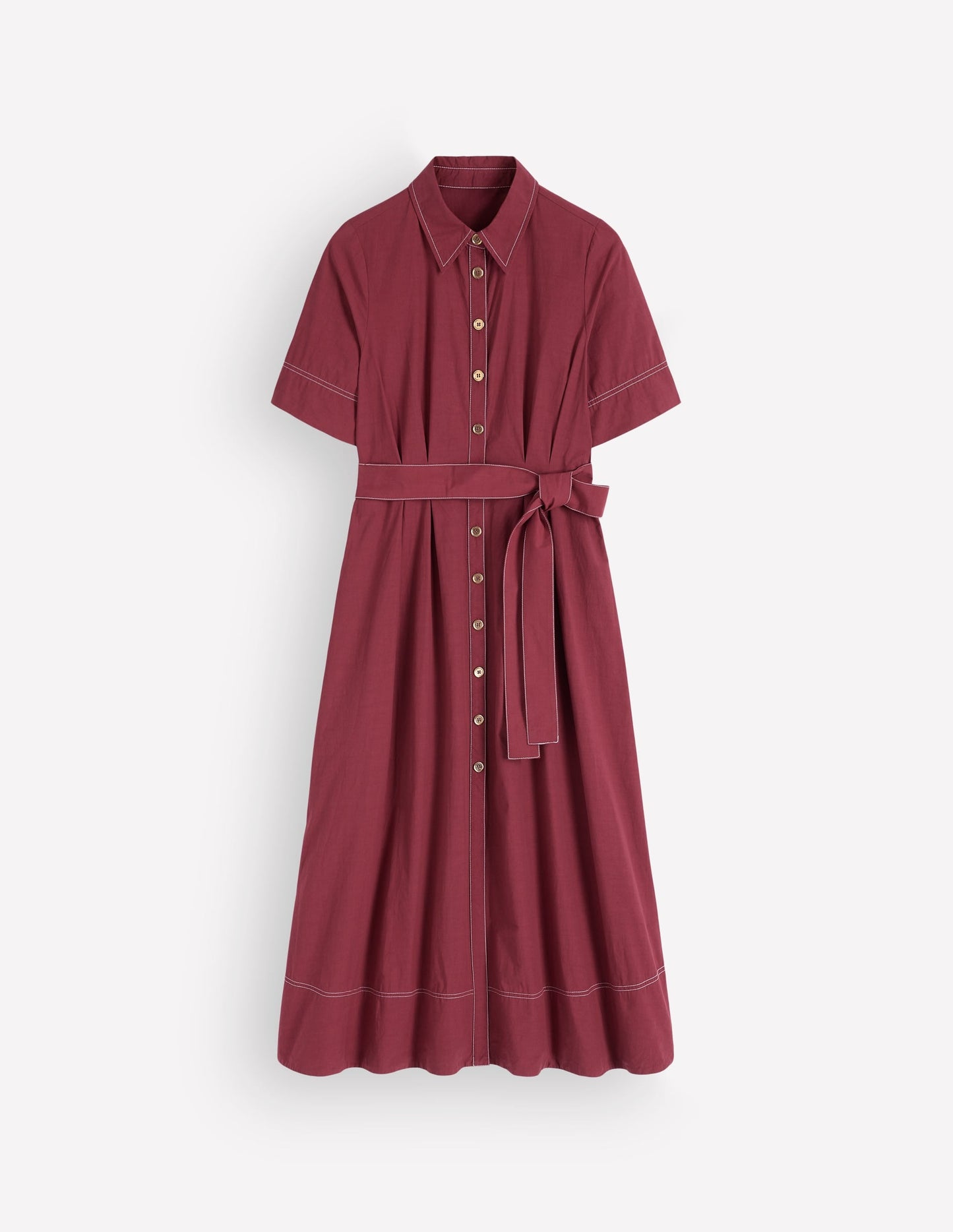 Sarah Cotton Midi Shirt Dress-Rich Chestnut