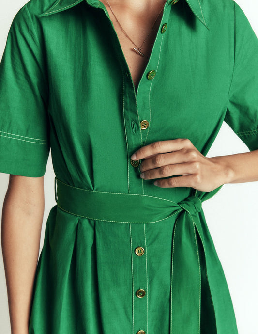 Sarah Cotton Midi Shirt Dress-Fresh Green