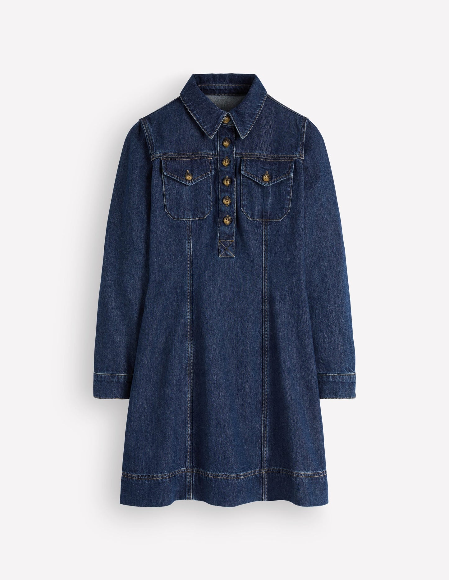 Fleur Denim Short Dress-Mid Vintage Denim
