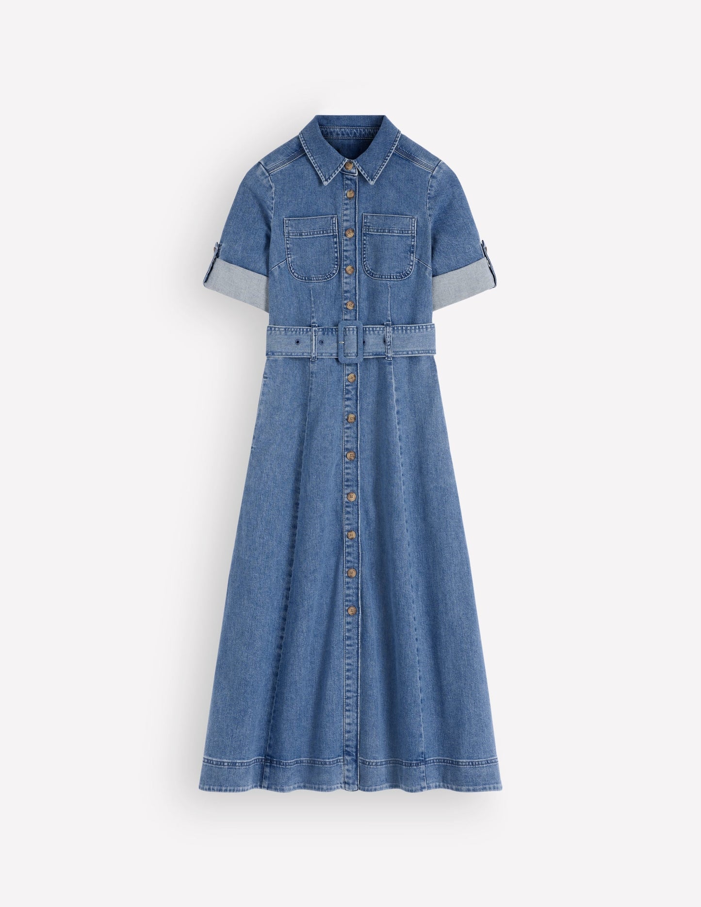 Denim Midi Shirt Dress-Light Vintage