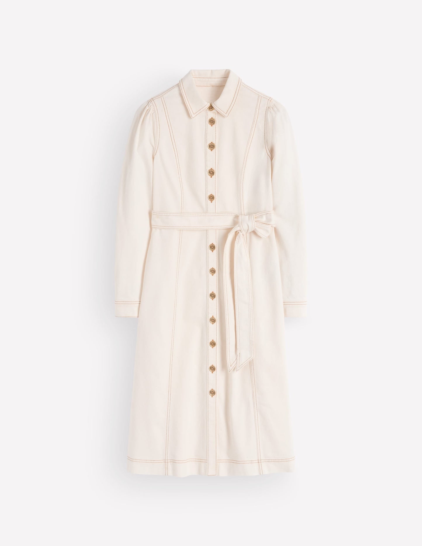 Belted Denim Midi Dress-Ecru Denim