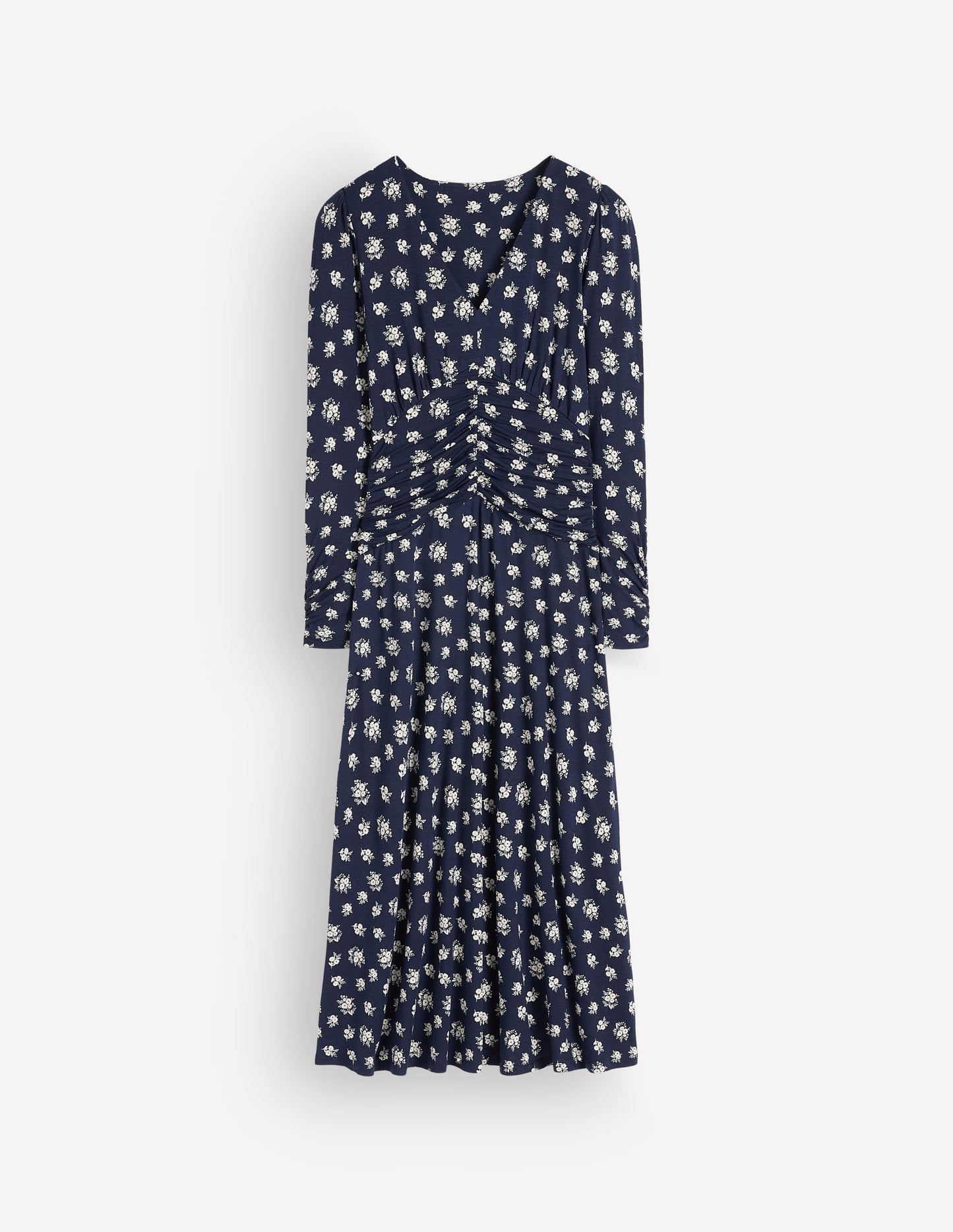 Mya Ruched Jersey Midi Dress-French Navy, Delicate Garden