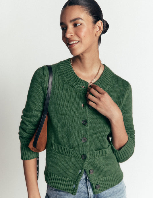 Lucy Chunky Cotton Cardigan-highland green