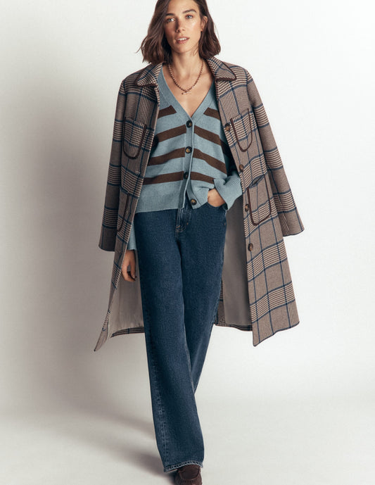 Lucy Relaxed Cotton Cardigan-Pavilion Blue, Brown Stripe