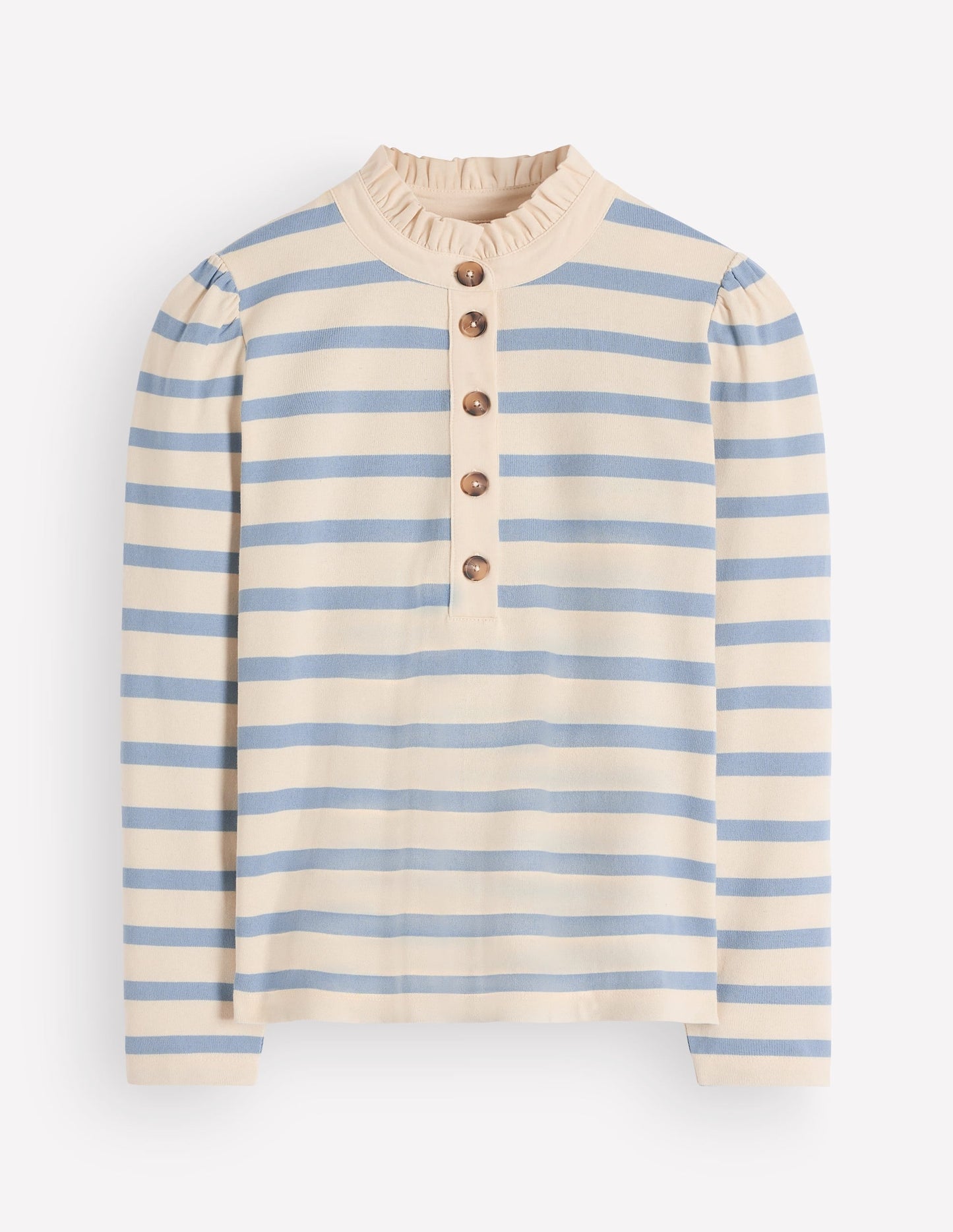 Ruffle Collar Mariner-Ivory and Faded Denim Stripe