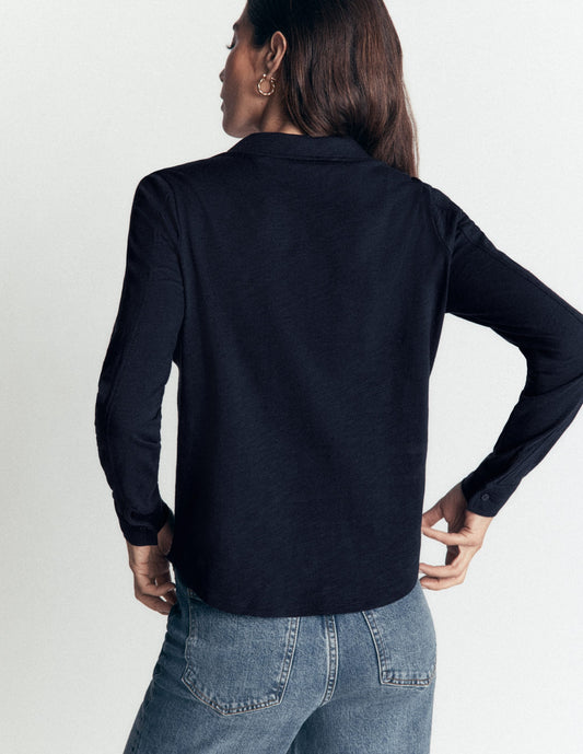 Seam Detail Jersey Shirt-Navy