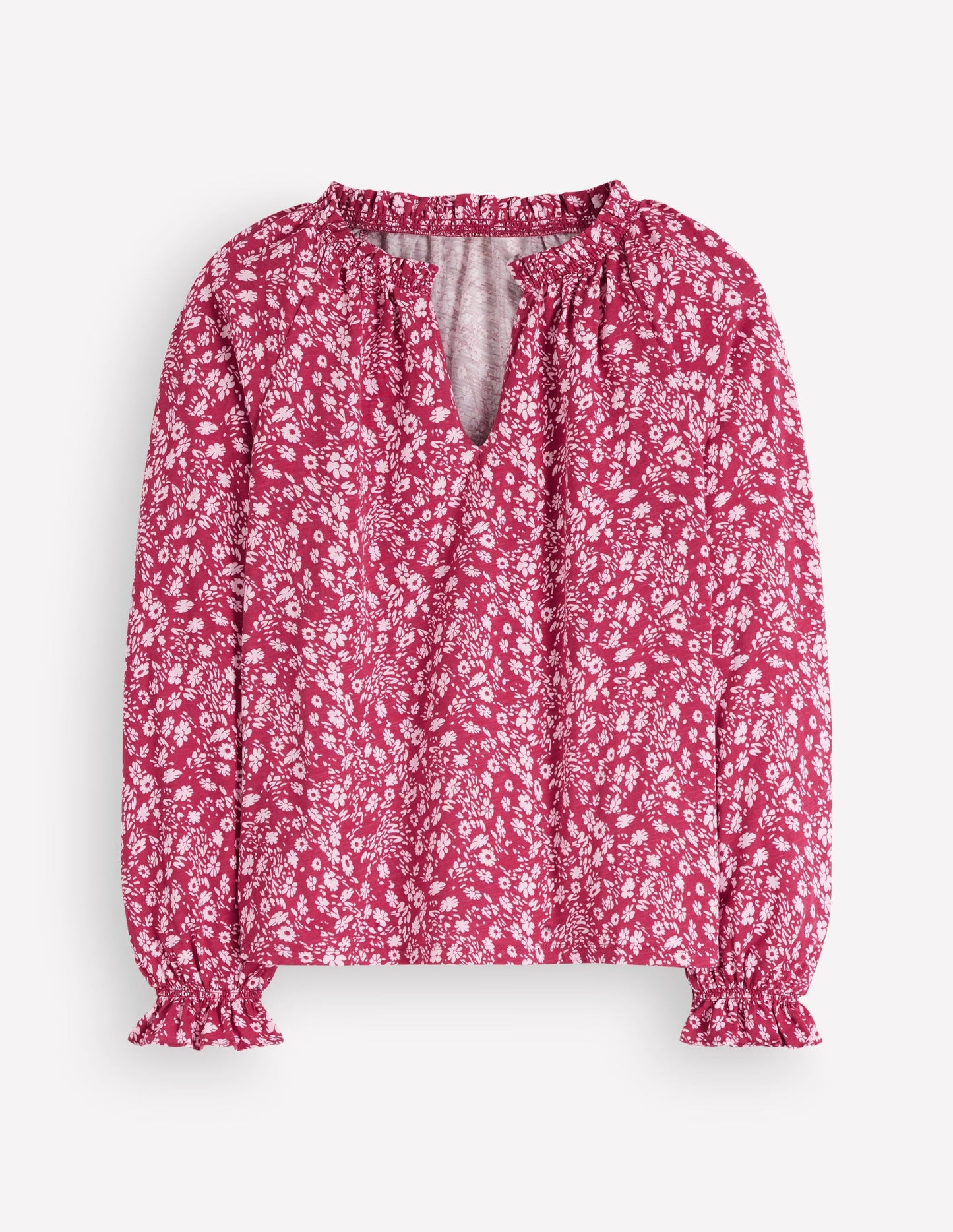Pia Ruffle Detail Top-Red Bud, Scattered Flora