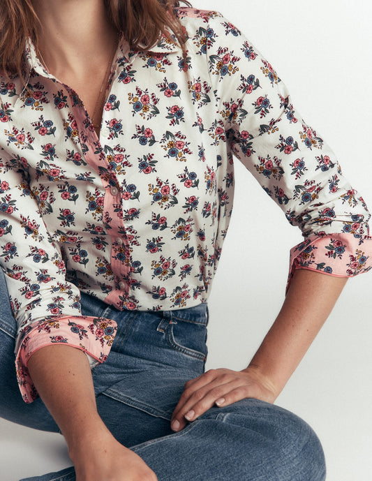 The New Sienna Cotton Shirt-Soft Cream, Delicate Garden