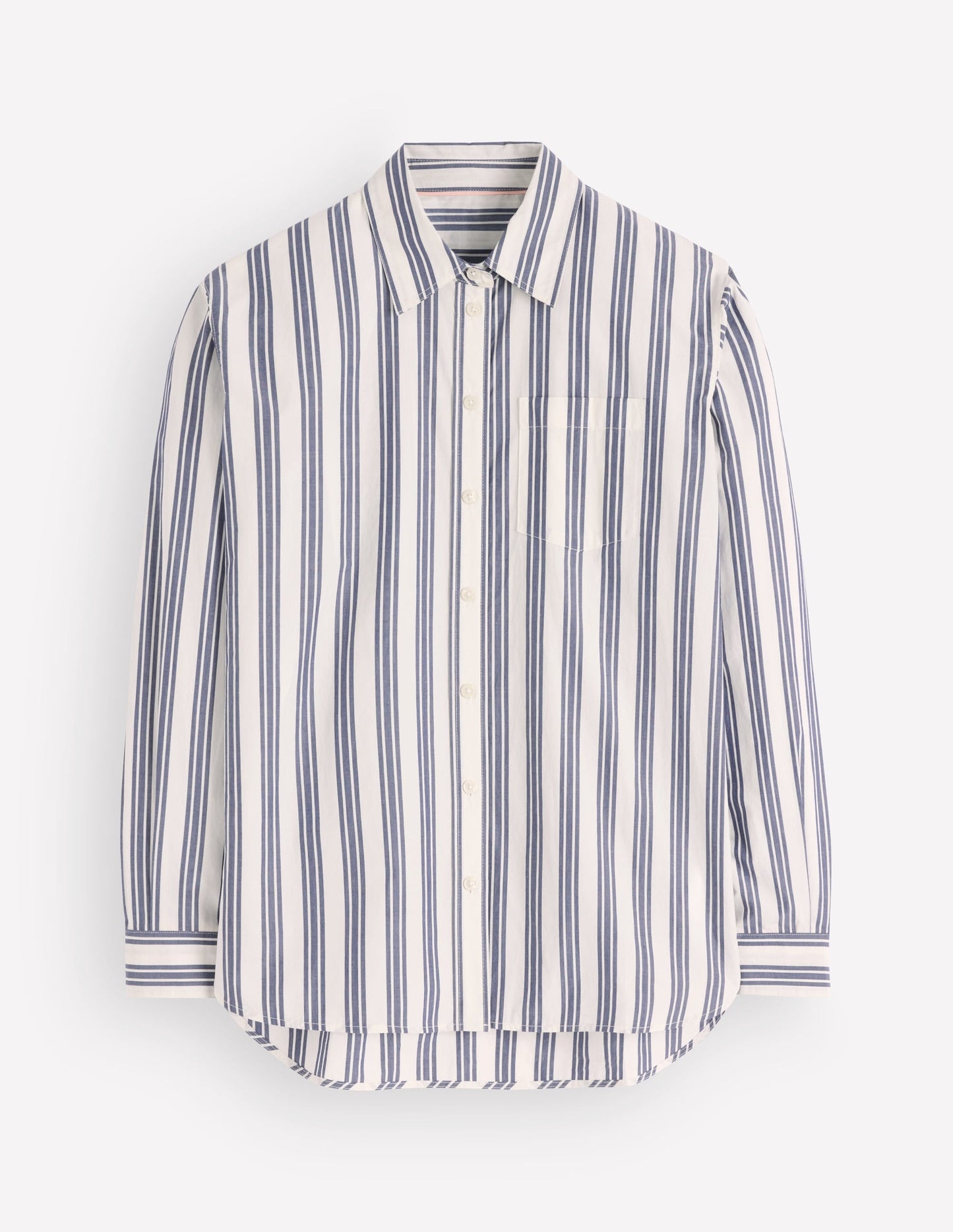 Sienna Relaxed Cotton Shirt-Ivory, Navy Tram Stripe