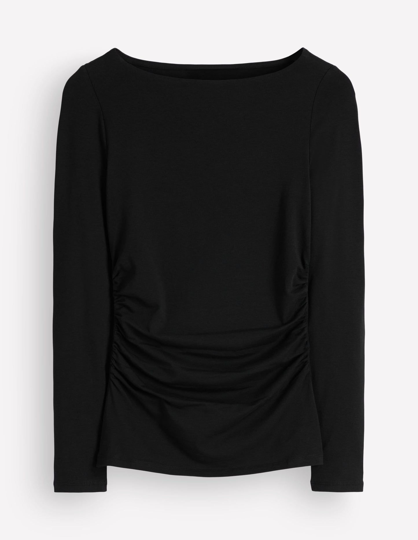 Ruched Long Sleeve Top-Black