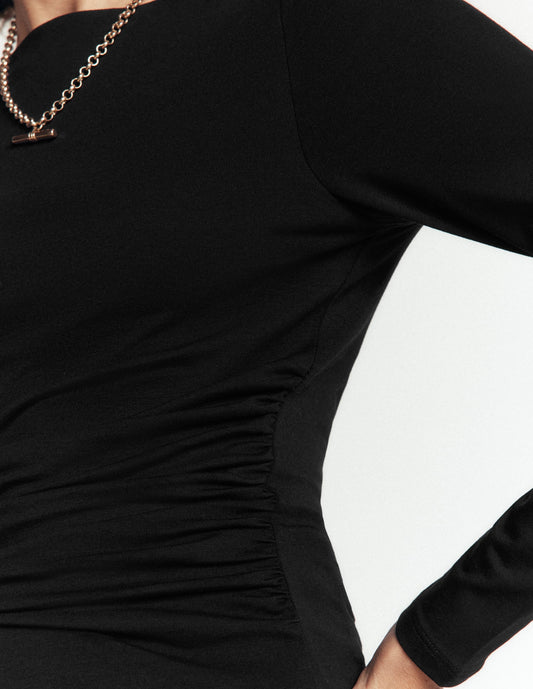 Ruched Long Sleeve Top-Black