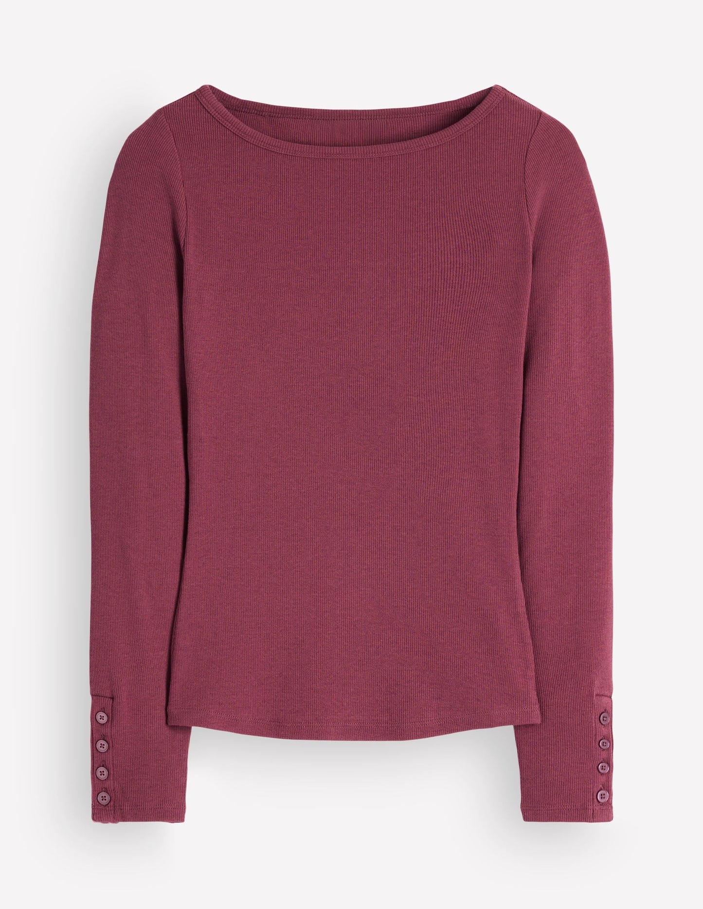 Button Cuff Ribbed Boatneck-Maroon