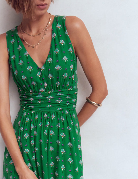 Elodie Jersey Maxi Dress-Green, Ornamental Floweret