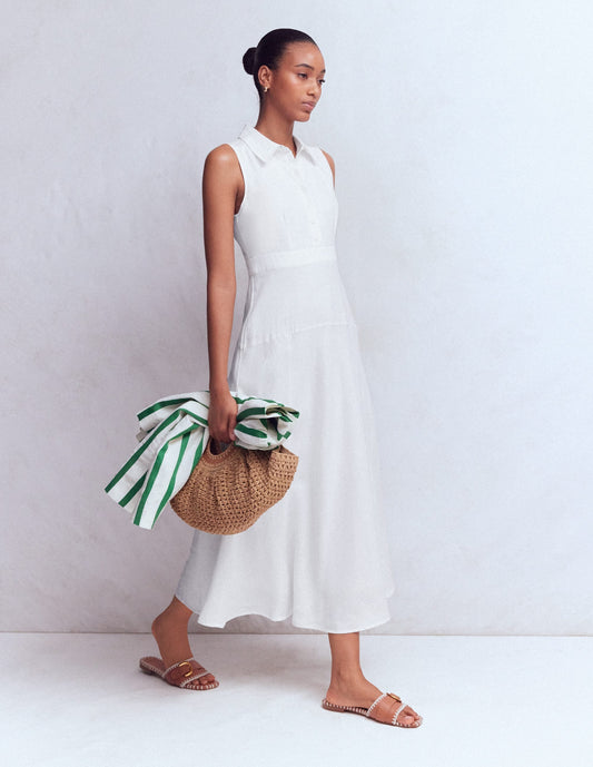 Erma Drop Waist Linen Dress-White
