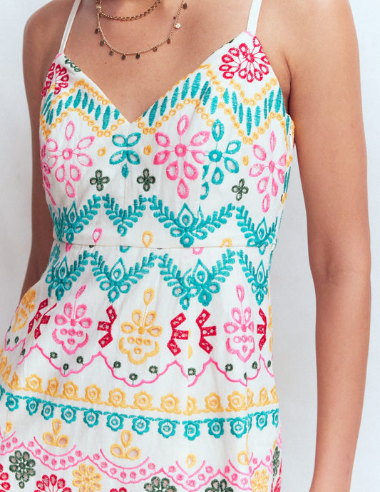 Empire Linen Broderie Dress-Multi Broderie