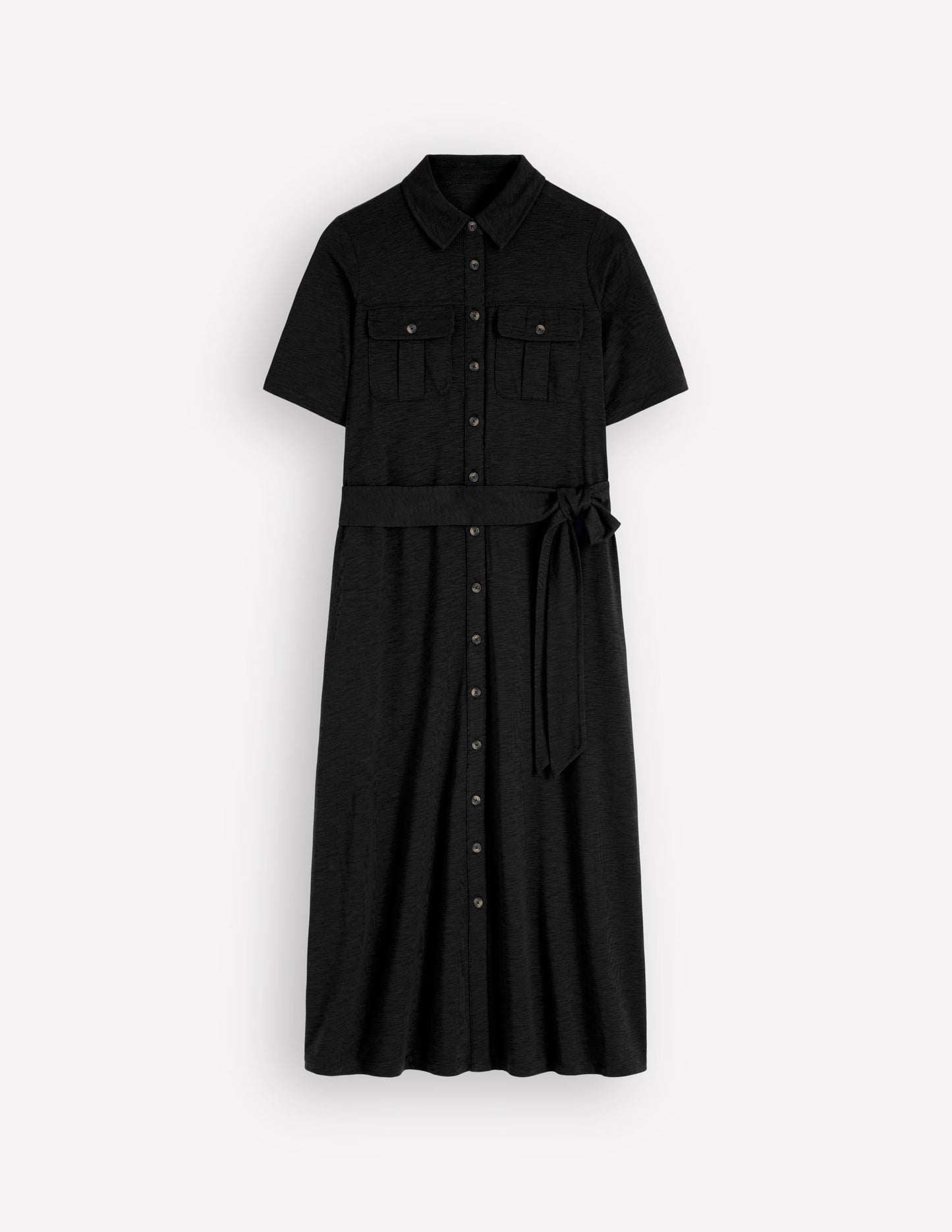 Mavis Midi Jersey Shirt Dress-Black