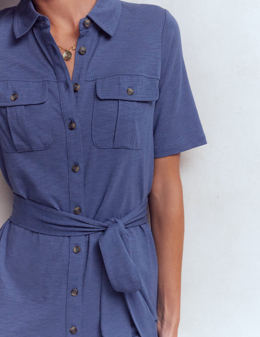 Mavis Midi Jersey Shirt Dress-Denim Blue
