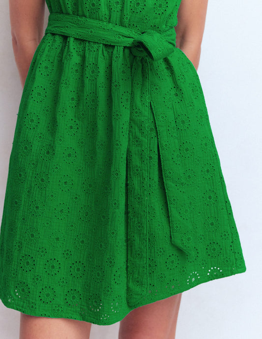 Viv Double Cloth Short Dress-Highland Green Broderie