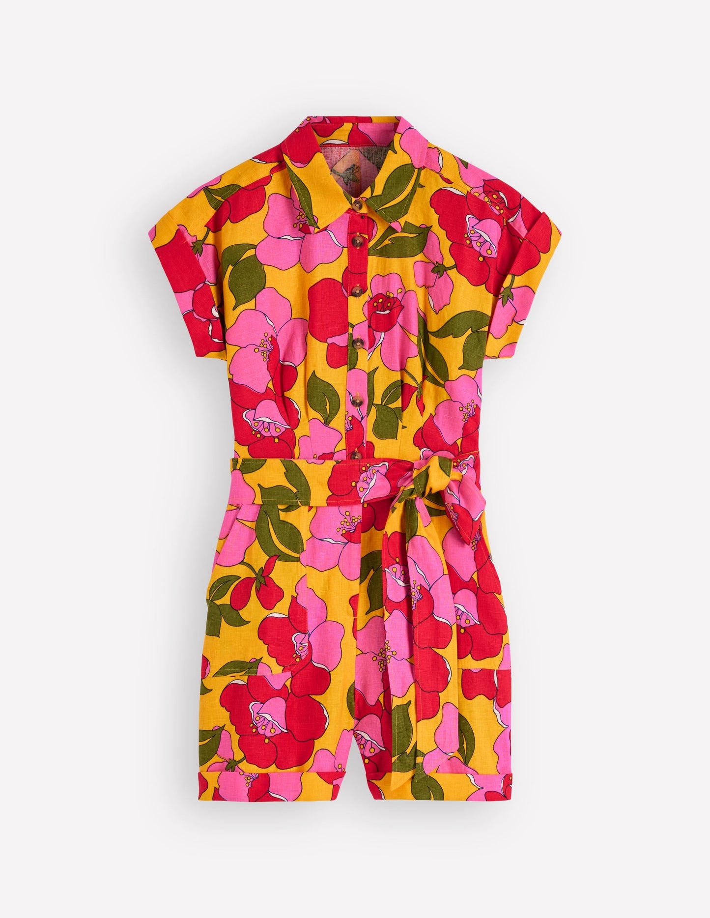 Kay Linen Playsuit-Yellow Radiant Bloom