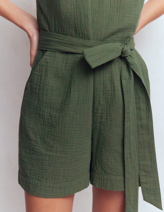 Rosa Double Cloth Playsuit-Hunter Green