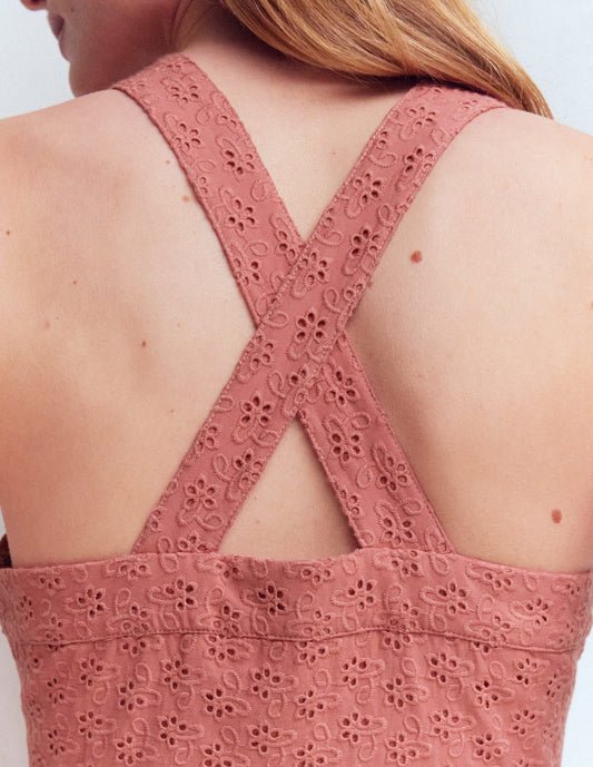 Cross Back Broderie Midi Dress-Vintage Rose Broderie
