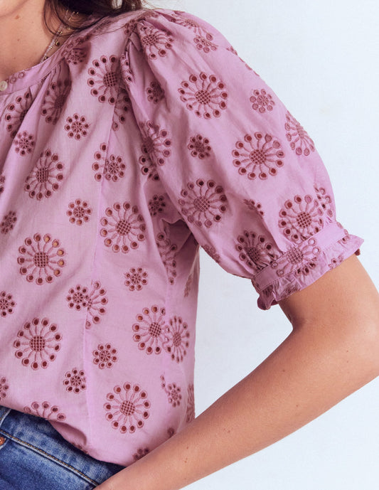 Camille Embroidered Cotton Top-Soft Lavender