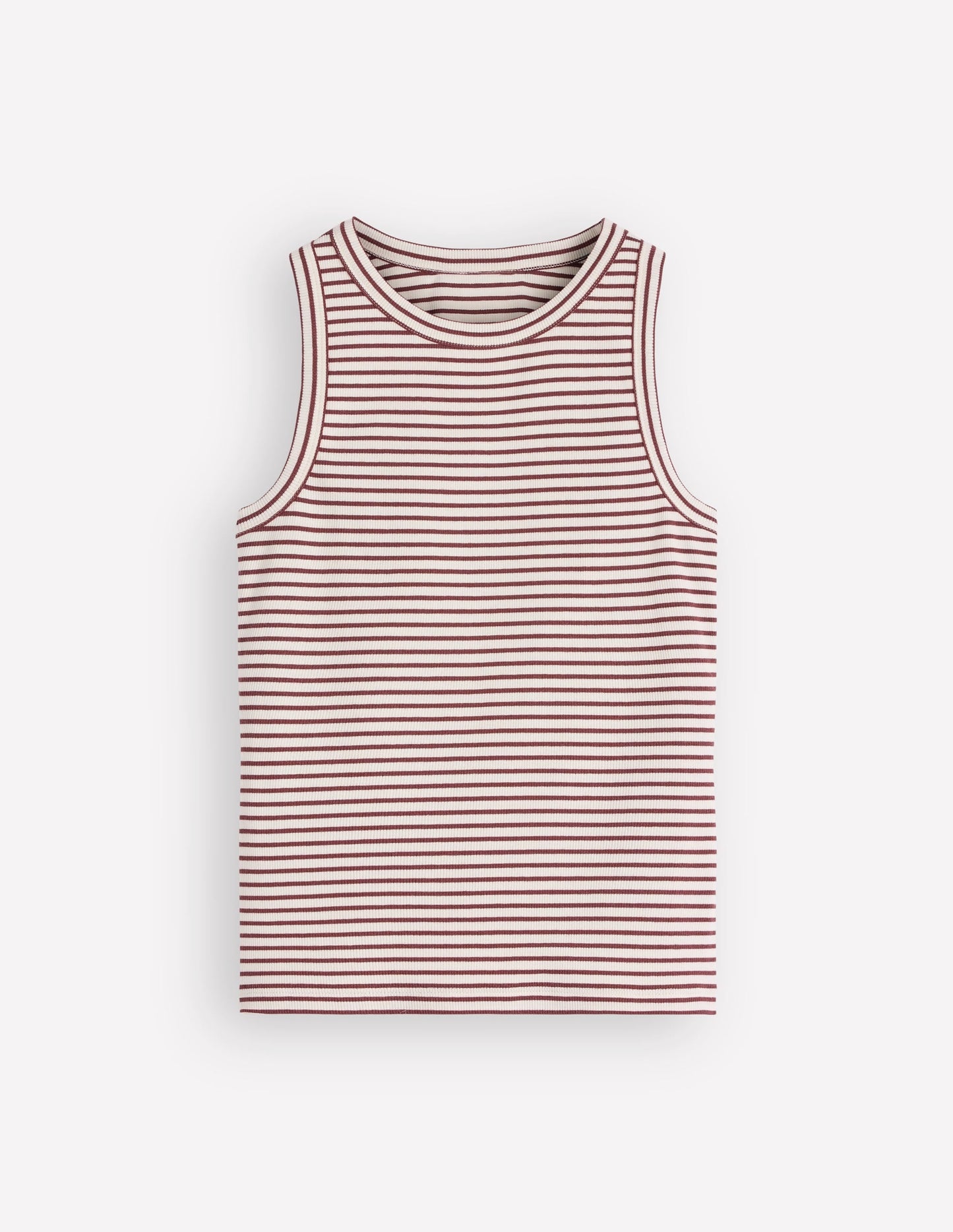 Ribbed Cotton Vest-Ivory & Brown Stripe