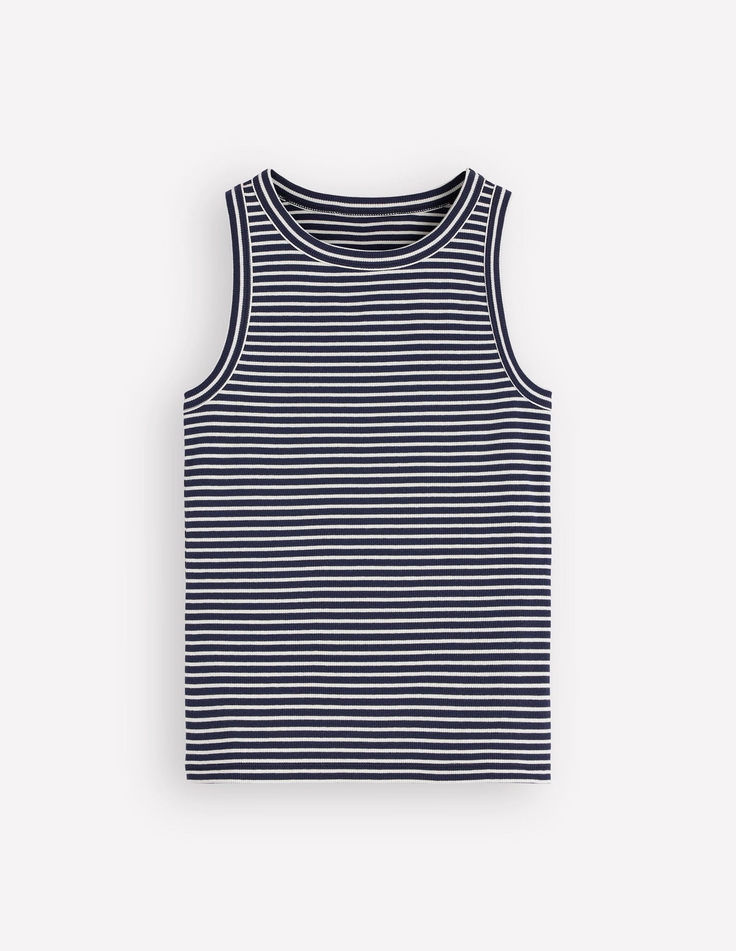 Ribbed Cotton Vest-Navy & Ivory Stripe