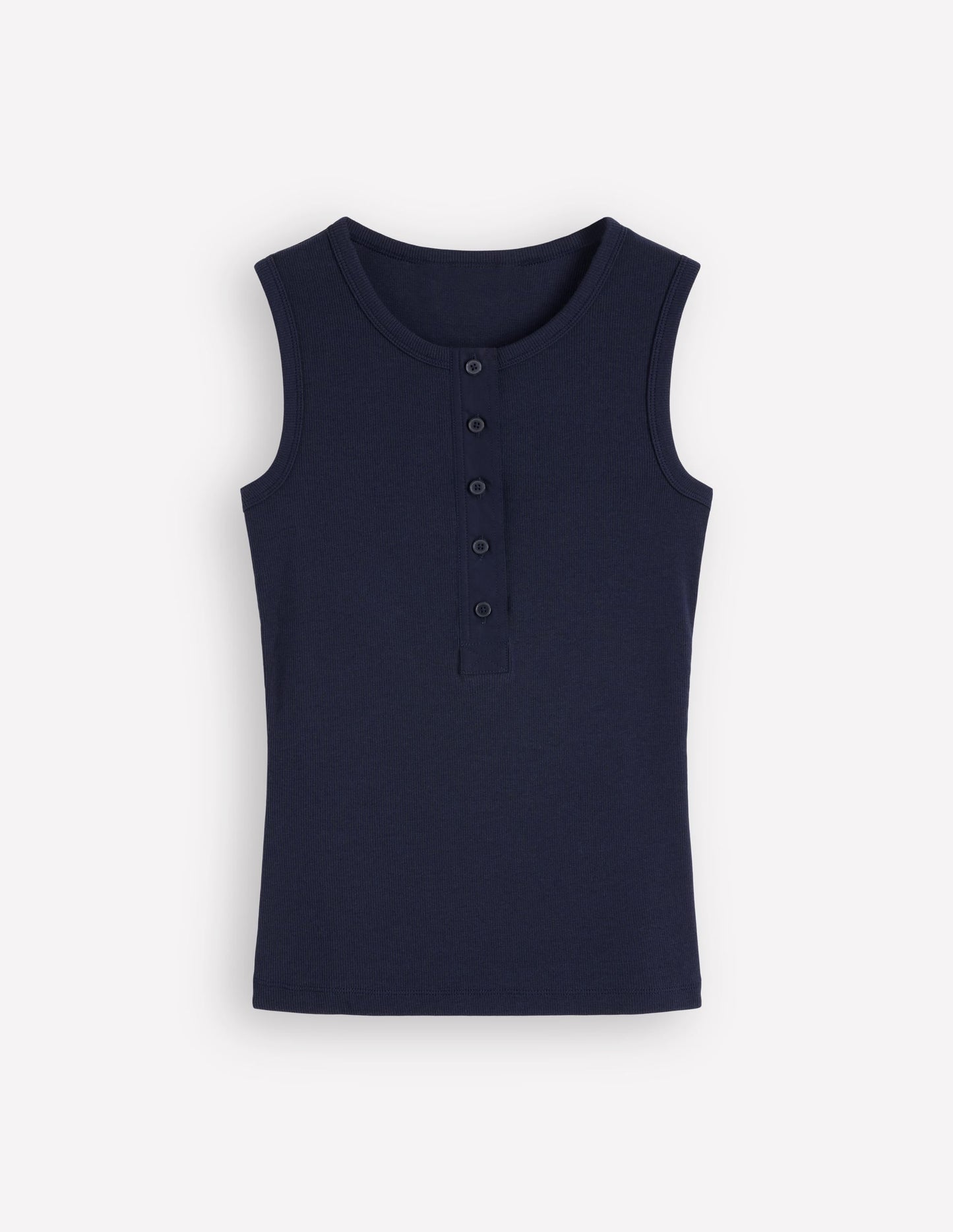 Woven Mix Ribbed Henley Vest-Navy